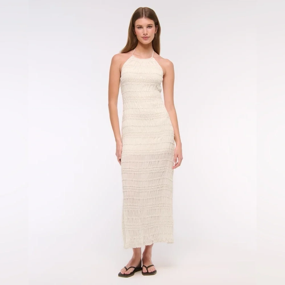 Abercrombie Fitch Beige Halter Maxi Dress Large NWT